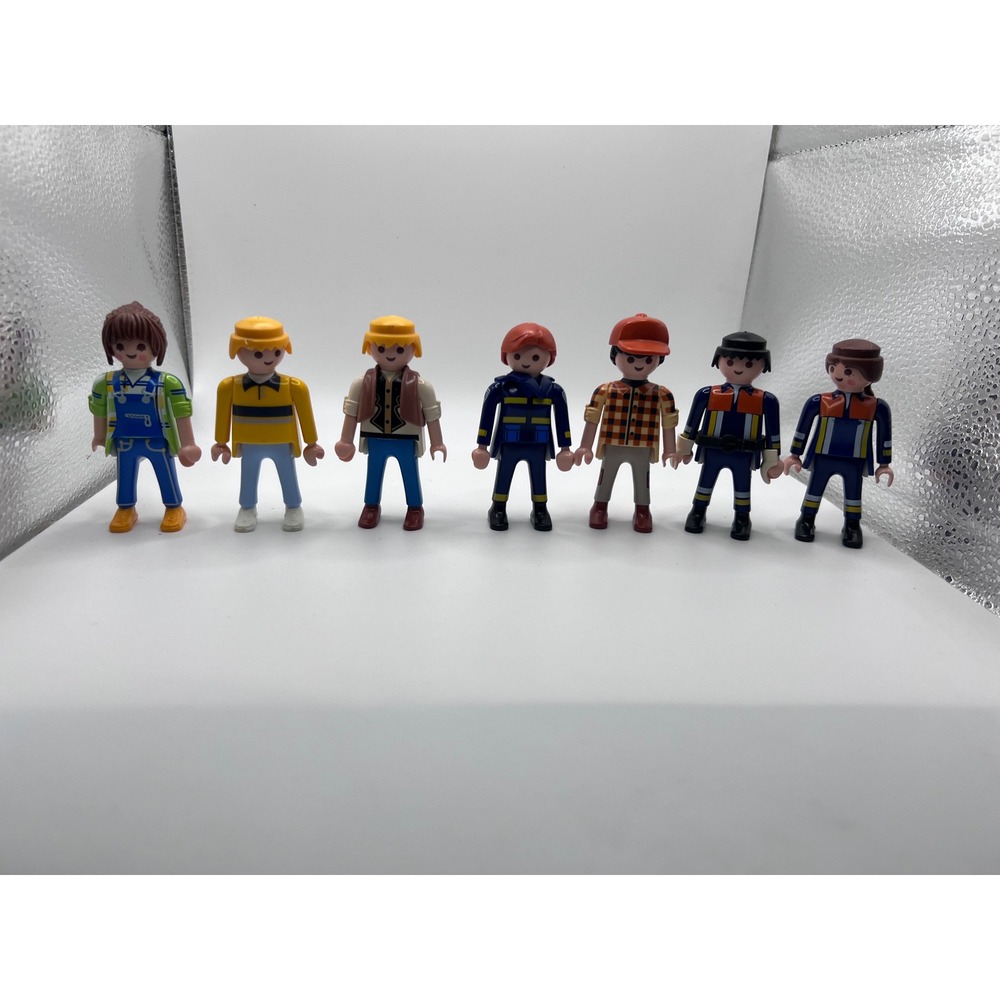 Mixed Lot Of Playmobil Adult Figures Construction Police Farmer 90s Set Of 7